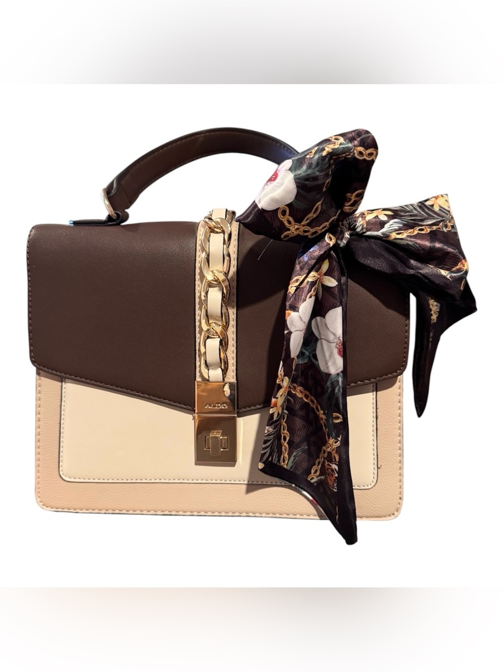 ALDO Cailla Brown Beige Snakeskin Print Satchel Top Handle Crossbody Bag